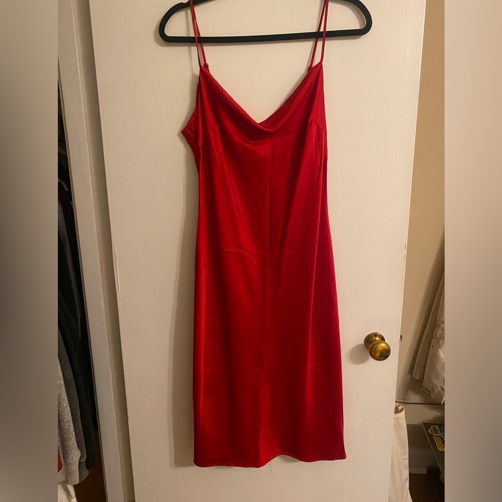 Red Satin Midi Dress